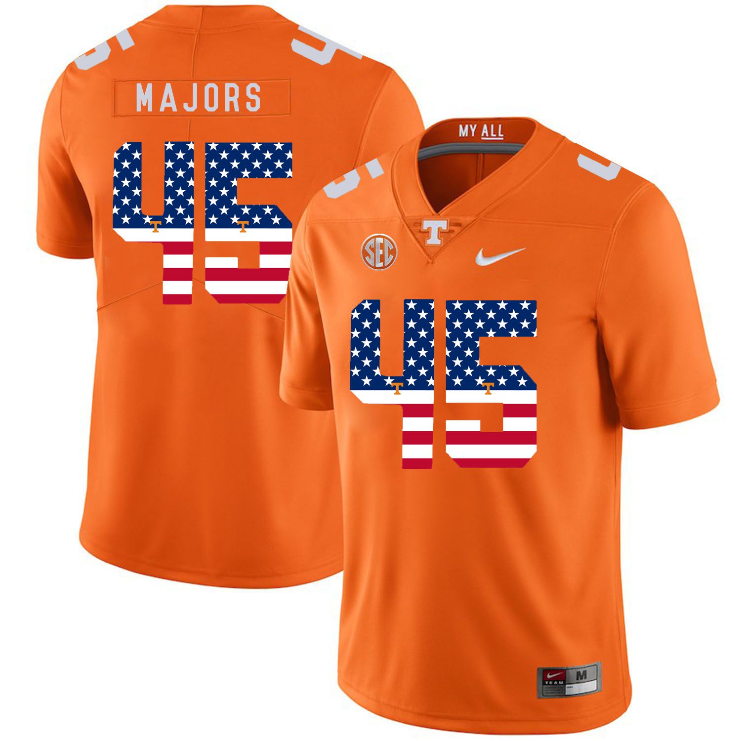 Men Tennessee Volunteers 45 Majors Orange Flag Customized NCAA Jerseys